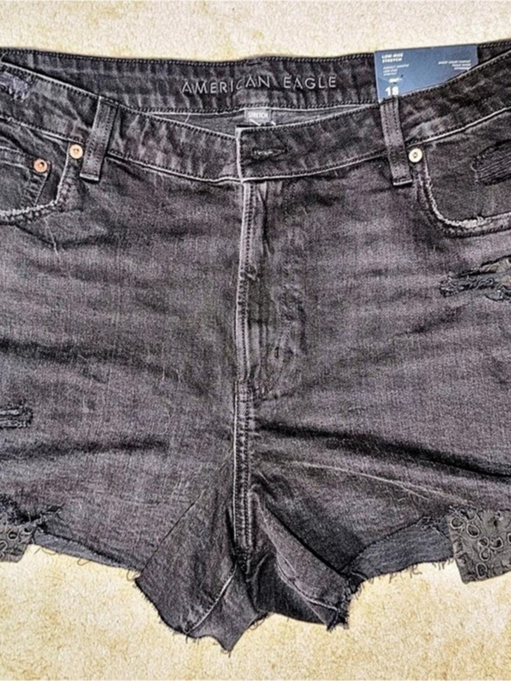 American Eagle AE Stretch Low-Rise Perfect Shortie Black Waist - Size 18